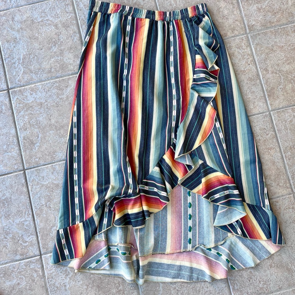Giddy Up Glamour Southwest Serape Ruffle Maxi Skirt Size 3X